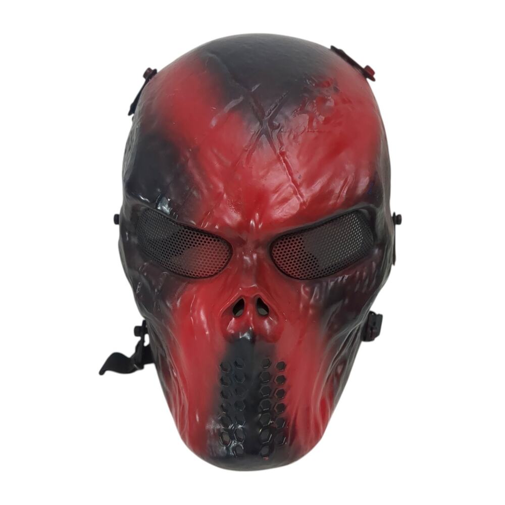 OutdoorMaster Skull Skeleton Airsoft Paintball Face Mask Black Red X READ
